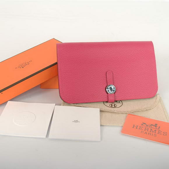 High Quality Hermes Compact Passport Holder Smooth Leather Wallet Peach Fake